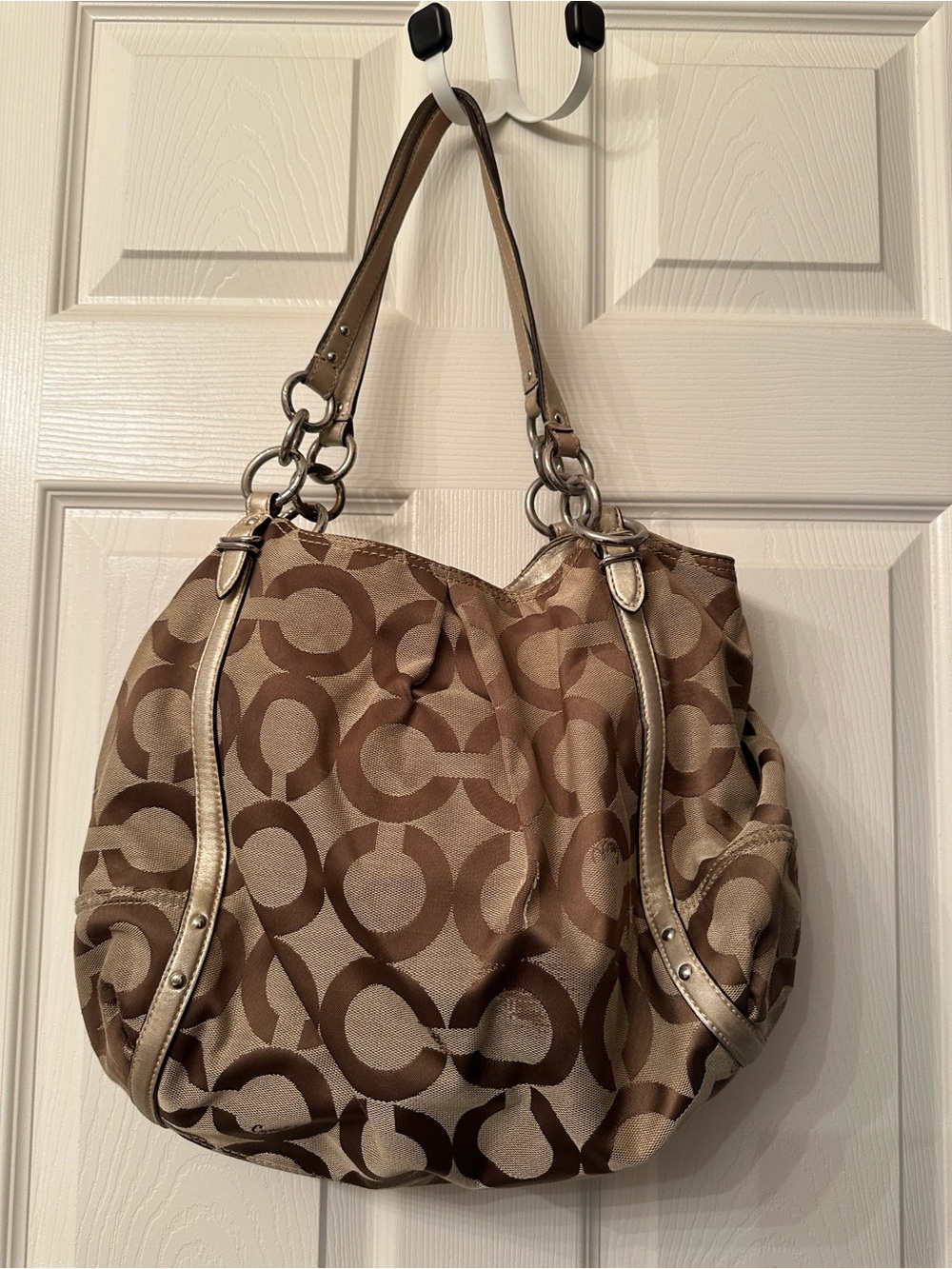 Coach Poppy Op Art Glam Tote Hobo Bag Khaki Metallic Gold 16288 Y2K Purse TLC